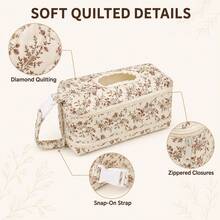 Wadah Tisu Basah Bayi Quilted Kecil Tas Popok Pengatur Penyimpanan Popok untuk Ibu, Kantong Tisu Motif Bunga Portabel Gantung untuk Kereta Bayi, Mobil, Perjalanan - MultiWarna - View 5