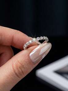 1pc Moissanite Ring Vintage 2mm Round Diamond Milgrain Band Perfect For Women's Wedding And Everyday Wear - Silver - View 4