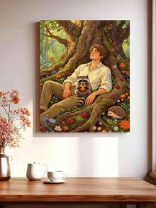 1 Set Man And Raccoon DIY Digital Oil Painting Kit, Artistic Oil Painting Set, Suitable For Adult Beginners, Bedroom Decor And Art Wall Decoration, Holiday Gifts. - Sets - View 3