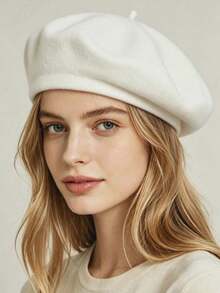 1pc Women's Solid Color Wool Felt Elegant Japanese Style Warm Beret Hat, Suitable For Daily Wear, Outings And Shopping In Autumn/Winter - Multicolor - View 3
