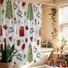 1pc Christmas Tree Shower Curtain, Vintage Design, Waterproof Bath Curtain, Suitable For Bathtub Divider, Bathroom Decor & Accessories, Home Decoration Gift, Comes With 12 Hooks - Multicolor - View 7