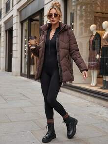 Women's Quilted Hooded Jacket With Zip Pockets, Ribbed Cuffs And Regular Fit - Purple - View 2