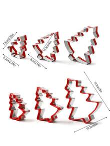 3pcs Christmas Tree Cookie Cutter Set, 430 Stainless Steel With Red Plastic Rim, Small Medium Large 3 Sizes, Reusable Baking Tools For Holiday Dessert Making, Christmas Party Cookie Mold - Multicolor - View 2