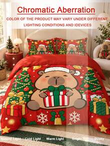 2/3pcs Christmas Bedding Set, Cute Capybara Pattern, Soft And Comfortable, Skin-Friendly And Breathable, Suitable For All Seasons, Fits Single, Double, Queen, King, And Extra Large Beds. Dorm Room Minimalist Home Textiles, Back To School Essential, Machine Washable, Autumn Bedroom Decor. Includes 1 Duvet Cover And 1/2 Pillowcases (Duvet Insert Not Included). - Multicolor - View 4