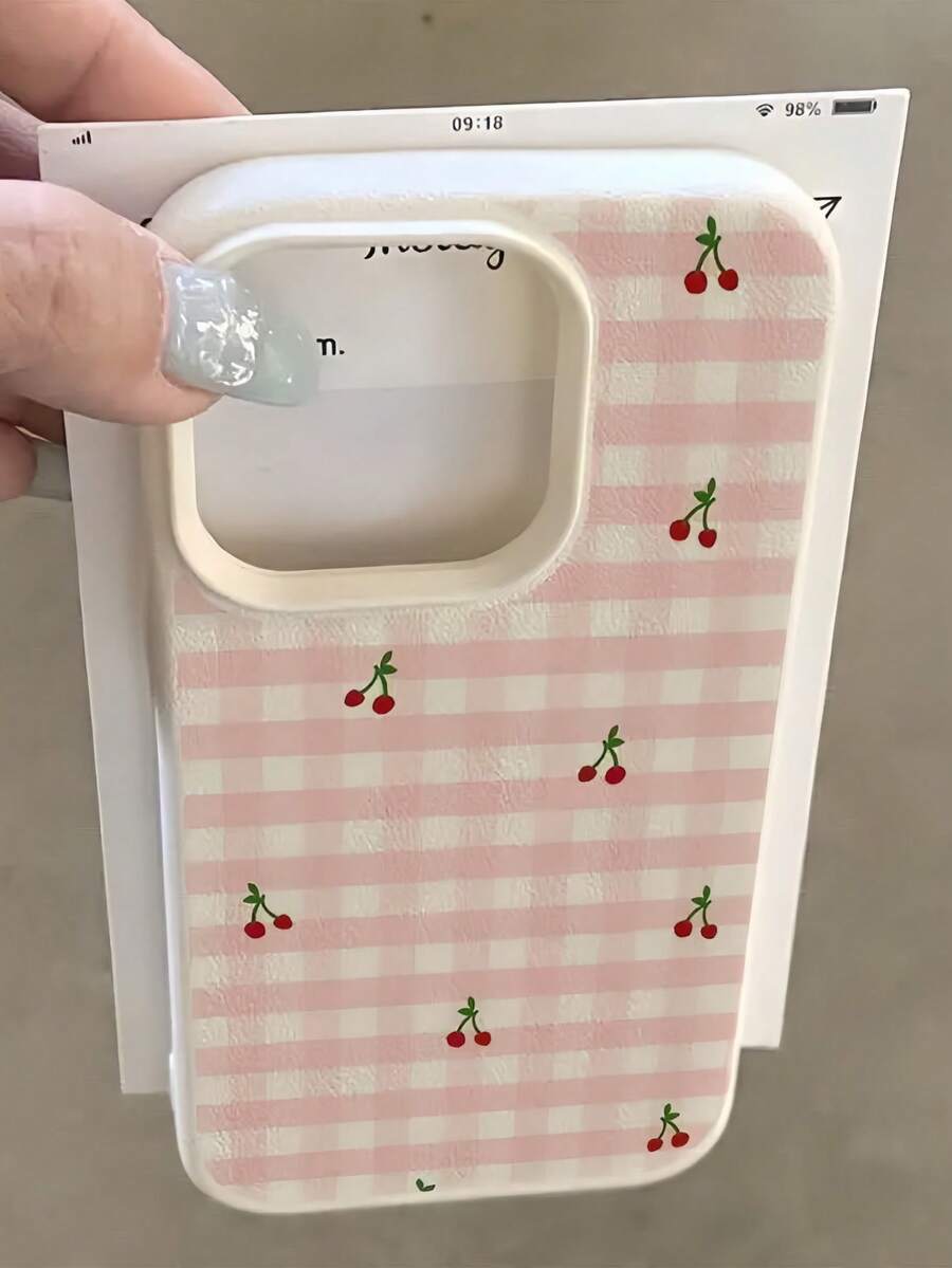 1件 白色霧面極簡鏡頭保護 粉色與白色格紋櫻桃圖案手機殼 個性化設計 相容 iPhone 16 Pro Max/18/17/16/15/14 Plus/13/12/11/Air 及系列 - 彩色 - 查看 1