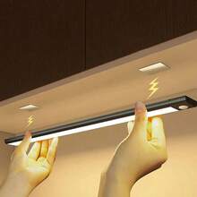 1 buah Lampu Kabinet Sensor Gerak LED Casing Hitam, Cocok untuk Di Bawah Kabinet, Lemari Pakaian, Tangga, Lorong, Rak, Lampu Malam Dapur Nirkabel Magnetik Isi Ulang USB, Bertenaga Baterai, Dapat Digunakan Sebagai Hadiah Liburan - Lampu kabinet baris ganda - View 1