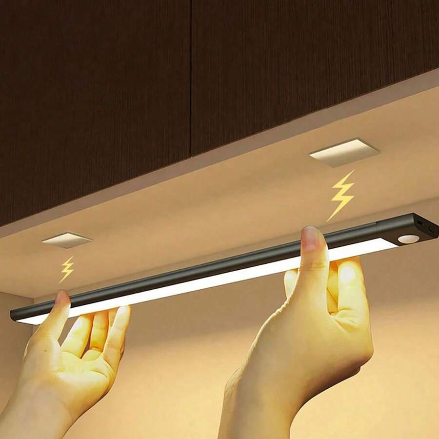 1 buah Lampu Kabinet Sensor Gerak LED Casing Hitam, Cocok untuk Di Bawah Kabinet, Lemari Pakaian, Tangga, Lorong, Rak, Lampu Malam Dapur Nirkabel Magnetik Isi Ulang USB, Bertenaga Baterai, Dapat Digunakan Sebagai Hadiah Liburan - Lampu kabinet baris ganda - View 1