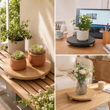 360° Rotating Wooden Plant Lazy Susan Turntable, 21.8cm Round Plant Pot Rotating Tray With Solid Wood Legs, Scratch Resistant Indoor Desktop Flower Pot Display Stand - A - View 3