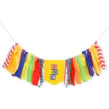 Colorful ONE 1st Birthday Fabric Banner, Building Block Theme Ribbon Tassel High Chair Banner, First Birthday Party Decorations Photo Prop - Style 1 - View 10