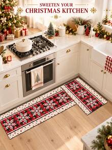 1/2pcs Christmas Vintage Diatomaceous Earth Mat, Snowflake Pattern, Super Absorbent, Non-Slip, Perfect For Bathroom, Kitchen And Dining Room, Quick Drying, Ideal Home Decor And Bathroom Floor Mat Gift. - Multicolor - View 3