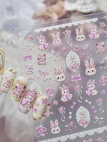 1 Embossed Nail Art Luxury Sticker, New Sweet And Cute Cartoon Nail Charm Sticker, Back Adhesive Rose Bunny Sticker, Nail Art Accessory Sticker - Multicolor - View 7