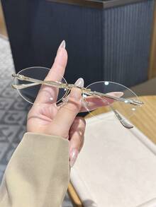 1pc Women's Metal Rimless Oval Transparent Glasses, Gold Vintage Blue Light Glasses, High Intelligence Sexy Female Accessory, Suitable For Daily Life, Office Commute, Phone Computer, School, Autumn Winter Accessories - A - View 9