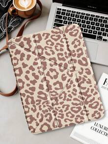 1pc Yellow Coffee Leopard Print Tablet Case Compatible With IPad Mini6/7/10.2/10.5/10.9(Air4-Air8)/Pro 11/10th Gen/A16/Pro 11 2024 Models, Painted Pattern Tablet Case, Fully Transparent Acrylic Back Shell, Silk Texture 8-Fold Stand, Auto Sleep/Wake, Built-In Pen Slot, Pen Not Included, Some Models With Camera Frame - Multicolor - View 3