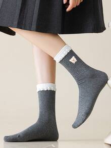 5 Pairs Bubble Lace Bear Socks Women's Mid-Calf Socks Autumn/Winter Slouch Socks - Multicolor - View 5