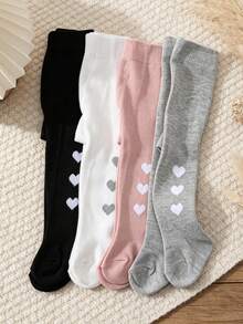 4 Pasang Celana Ketat Anak Perempuan Warna Polos dengan Motif Hati, Manis dan Imut, Cocok untuk Sekolah dan Padu Padan Pakaian Sehari-hari, Legging Serbaguna Sepanjang Musim - MultiWarna - View 3