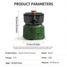 Rechargeable Electric Garlic Chopper With Stainless Steel Blades, Portable Mini Meat Chopper With USB Cable, Small Vegetable Chopper, Food Processor, Food Chopper, Suitable For Nuts, Peppers, Onions, Meats, Spices - Green - View 3