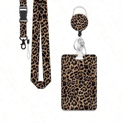 Leopard Print Lanyard With ID Card Holder And Retractable Badge Reel, Fashionable Keychain Halter With Card Holder And Clip, Office Accessories, Suitable For Women, Nurses, Teachers, Office, School And Events, Cute Gift For Her