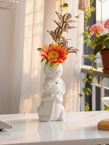 1pc Cartoon Ceramic Rabbit Vase, Cute Handmade Ceramic Craft. Sweet And Warm Decoration For Desk, Home, Bedroom, Hotel, Restaurant And Wedding. Perfect For Easter Display, Also Great Gift For Holidays, Souvenirs, Back To School And Loved Ones. - Vase - View 5