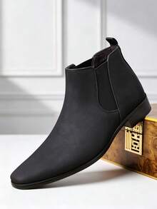 QRLQRL Men's Autumn/Winter Elastic Sleeve Short Boots Matte Pointed Toe Chelsea Style Minimalist Shoes For Office, Party, Commute - Black - View 16