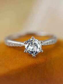 925 Sterling Silver Classic 6-Prong Open Adjustable Micro-Pave Diamond Engagement Ring For Women - White - View 2