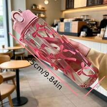 1pc 750ML Floral Bow Large Capacity Water Cup, Fresh Highly Attractive Design, With Straw And Handle, Portable, Suitable For Travel And Gatherings, One-Click Pop-Up Lid - Multicolor - View 2
