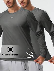 HOTSUIT 2pcs/Set Men's Long Sleeve Sauna Tops, Spring New Sports Wear, With Adjustable Buckle, Suitable For Gym And Workout, Holiday Gift - Dark Grey - View 1