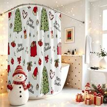 1pc Christmas Tree Shower Curtain, Vintage Design, Waterproof Bath Curtain, Suitable For Bathtub Divider, Bathroom Decor & Accessories, Home Decoration Gift, Comes With 12 Hooks - Multicolor - View 4