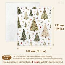 1pc Watercolor Christmas Tree Throw Blanket, Red Bowknot Christmas Ball Snowflake Red Berry Print Pattern Flannel Single-Sided Printed Blanket, Perfect For Holidays, Birthdays, Sofa And Home Decor - Multicolor - View 12