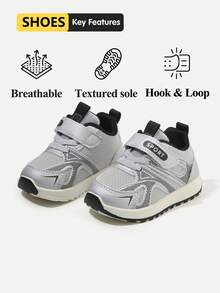 Unisex Toddler PU With Printed Grid Pattern Walking Shoes, Infant Hook & Loop Lightweight Grip Outsole Sneakers (Size By Insole Length, Unit:Cm) - Black - View 1