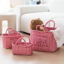 1Pc Personalized Name Check Quilted Storage Basket With Carry Handles, Large Capacity Fabric Storage Bin, Multi-Use Organizer For Toys, Garments And Daily Items, Portable Home Storage Tote, Wonderful Gift For Baby Shower, Newborn And Housewarming - Multicolor - View 8