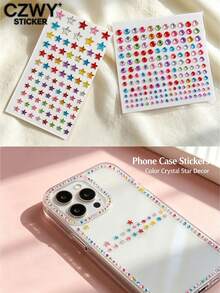 Colorful Five-Pointed Star & Round Rhinestone Stickers, 2 Styles, Multi-Color Mixed, 3D Shiny, Self-Adhesive, With Rhinestone Picker Tweezers, For Phone Case, Laptop, Tablet, Water Bottle, Calculator, Packaging Bag Decoration - Colorful Diamond Style - View 1