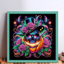 1pc DIY Diamond Painting Kit - Pumpkin Skull & Floral Butterfly Pattern - Round And Asymmetrical Shaped Crystal Rhinestone Partial Drill Design Craft, Suitable For Living Room, Bedroom, Study Wall Decor Art - 30*30cm/11.8*11.8in - Unframed - View 1