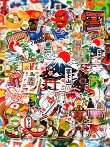 50pcs Vintage Ukiyo-E Japanese Stickers, Traditional Print Texture, Kabuki Faces, Shrine Torii, Cherry Blossoms, Waves And Japanese Patterns, Suitable For Laptop, Helmet, Pencil Case, Suitcase, Photo Album, Guitar, Electric Bike Shell Decoration - Multicolor - View 3