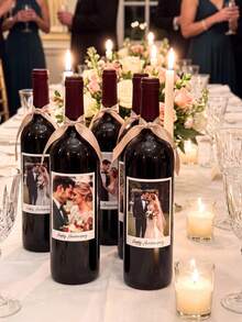 Custom Personalized Photo Wine Bottle Label Stickers, Personalized Waterproof Wine Bottle Decorations,Wedding Anniversary Birthday Party Gift Custom Image And Text Stickers, DIY Wine Bottle Decorations, Christmas Decorations, Wine Bottle Not Included - Multicolor - View 8