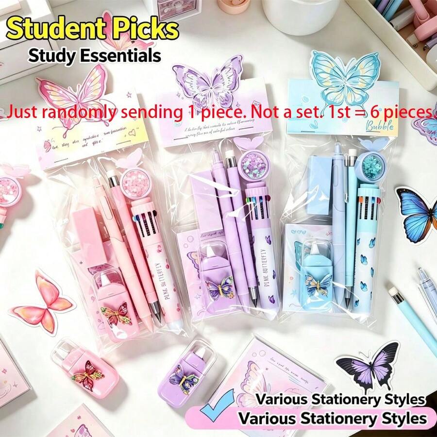 1pc Random Style & Color, Student Ins-Style Stationery Gift Box Set, Multiple Colors Available, Suitable For Student & Office Use, Teen Girl Gift, Back To School/Halloween/Christmas Essential, Randomly Sent 1pc, Not A Set, 1ste=6pcs