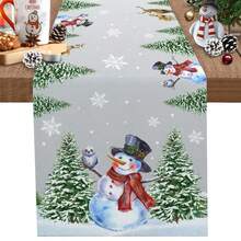 Christmas Snowman Snowflakes Xmas Tree Table Runner Party Decor Reusable Winter Xmas Kitchen Dining Table Runner Christmas Decorations - Multicolor - View 10