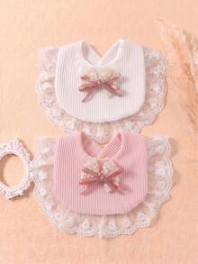 2PCS Girls Cute Candy Color Small Bow Baby Bibs Soft Skin-Friendly Newborn Drool Bib Set Suitable For Daily Use - Multicolor - View 1
