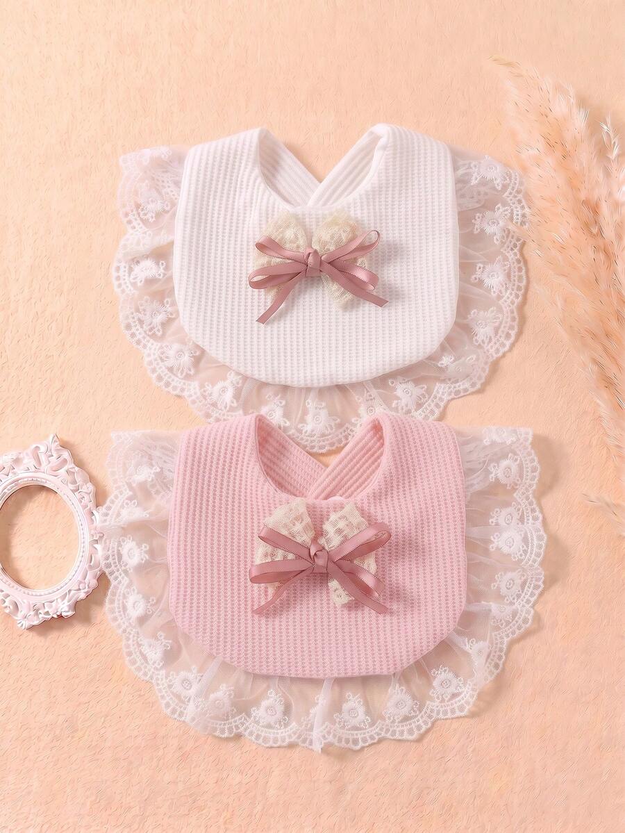 2PCS Girls Cute Candy Color Small Bow Baby Bibs Soft Skin-Friendly Newborn Drool Bib Set Suitable For Daily Use - Multicolor - View 1