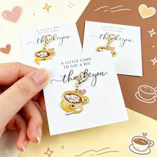 3pcs/6pcs Creative Coffee Cup Hanging Decor, Delicate Oil-Drip Alloy Pendant With Thank You English Greeting Card, Lobster Clasp For Easy Detachment, Artistic Minimalist Style, Suitable As Key Chain Or Bag Decoration, Warm Gift For Colleagues, Friends And Family For Gratitude Occasions - Ginger - View 8