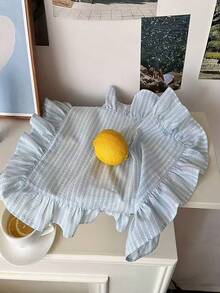 1件/2件/6件装法式蓝白条纹花卉蕾丝边餐垫，精致荷叶边桌布，防尘罩 - 彩色 - 查看 2