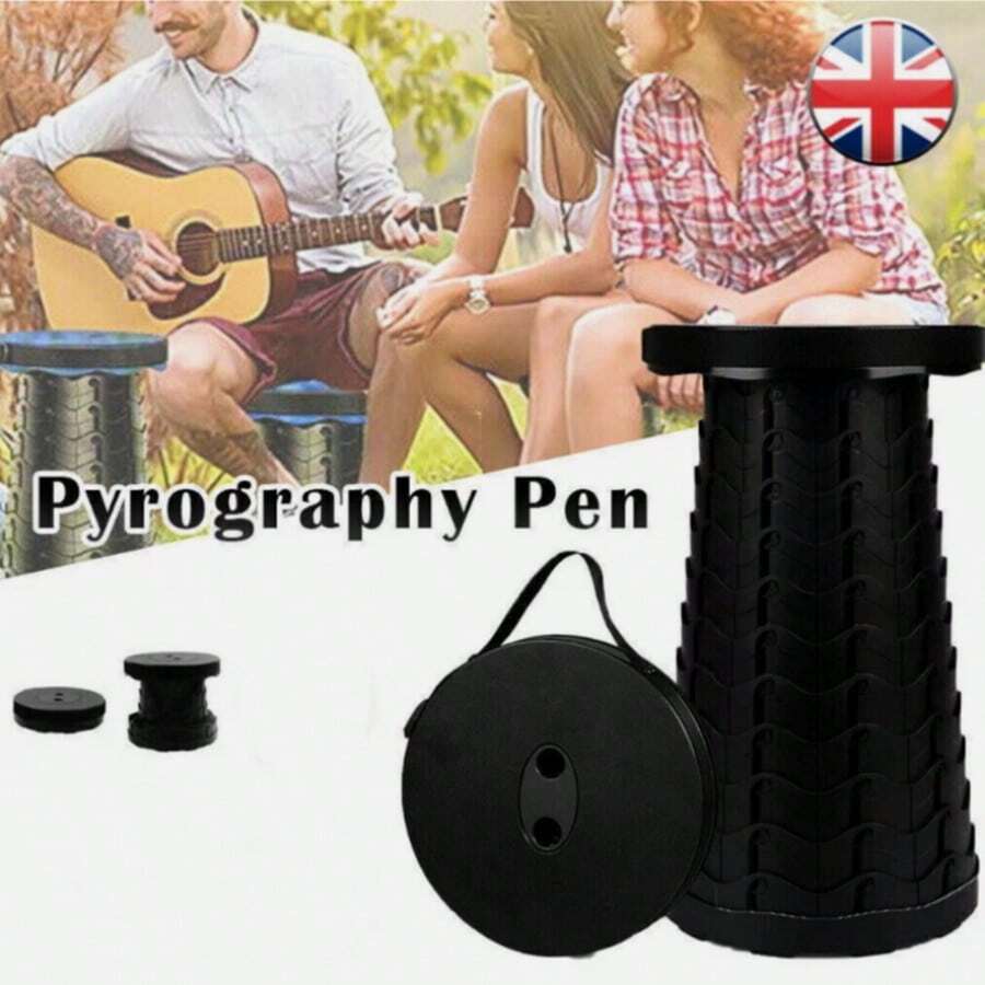 Folding Stool Portable Telescoping Seat Camping Retractable Adjustable Outdoor - Black - View 1