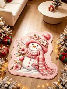 1pc Pink Bouquet Snowman Shaped Plush Carpet, Decorative Rug, Bedroom Decor, Small Rug, Carpet, Home Decor, Living Room Rug, Living Room Small Rug, Bedroom Rug, Living Room Home Decor, Outdoor Rug, Washable Carpet - Multicolor - View 1