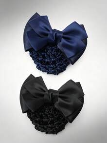 2pcs Hotel Bank Nurse Flight Attendant Bun Hair Clips, Professional Hair Accessories, Large Bow Hair Clips With Net - Multicolor - View 9