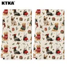 2Pcs Christmas Kitchen Dish Towel Set, Cute Puppy Christmas Sweater Print, Xmas Kitchen Decor Hand Towel, Christmas Holiday Gift - Apricot - View 10