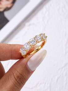 1pc Moissanite Ring Delicate 0.3CT Five Star Pave Eternity Ring Perfect For Women's Daily Wear And Gifting - Gold - View 2