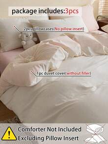 3pcs Set 100% Cotton Linen Texture, Note: Material Is Stiff, Duvet Cover Set (1 Duvet Cover + 2 Pillowcases), Without Filling, Bedroom Decor, Minimalist Style - Multicolor - View 2