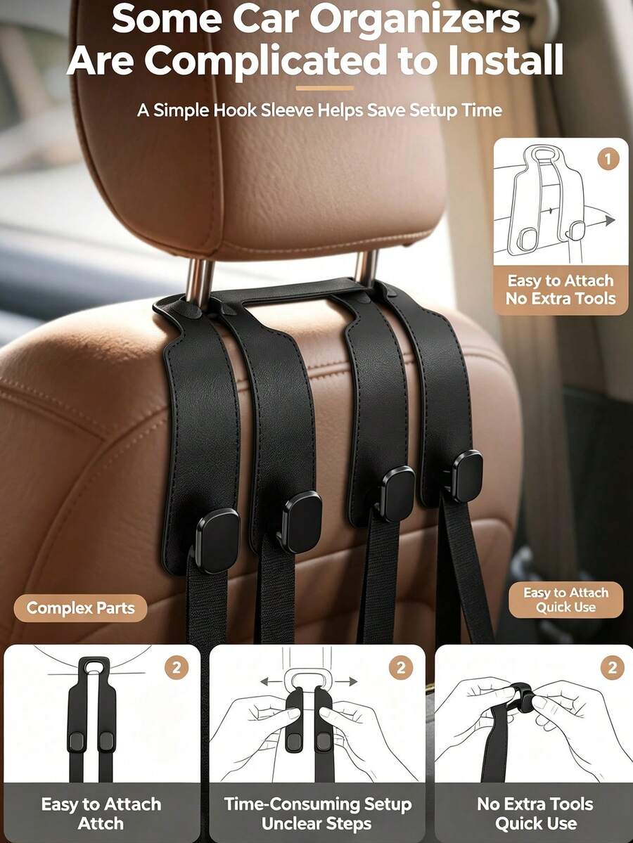 Dual Hook Car Seat Back Hook Cover, Hidden Design, Dual Hooks, Multi-Functional, Universal, Suitable For All Car Models, Multiple Colors Available