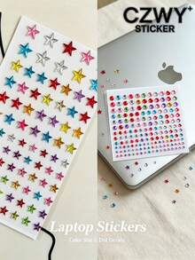 Colorful Five-Pointed Star & Round Rhinestone Stickers, 2 Styles, Multi-Color Mixed, 3D Shiny, Self-Adhesive, With Rhinestone Picker Tweezers, For Phone Case, Laptop, Tablet, Water Bottle, Calculator, Packaging Bag Decoration - Colorful Diamond Style - View 3