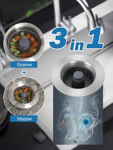 1/2pcs 3-In-1 Kitchen Sink Strainer And Plug Set, Durable ABS Material, Anti-Odor & Anti-Clogging, Effectively Traps Food Debris, Prevents Drain Pipe Clogging, Push-Button Pop-Up Design, Easy Operation - One Size Fits All - View 2