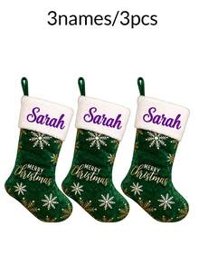 Custom Embroidered Name Snowflake Christmas Stocking, Personalized Name Holiday Hanging Decor, Farmhouse Mantel Fireplace Tree Accent, Customized Party Decoration, Customizable Xmas Gift Bag, Family, Friends, Home Celebration And Seasonal Gift Giving - Style H - View 13